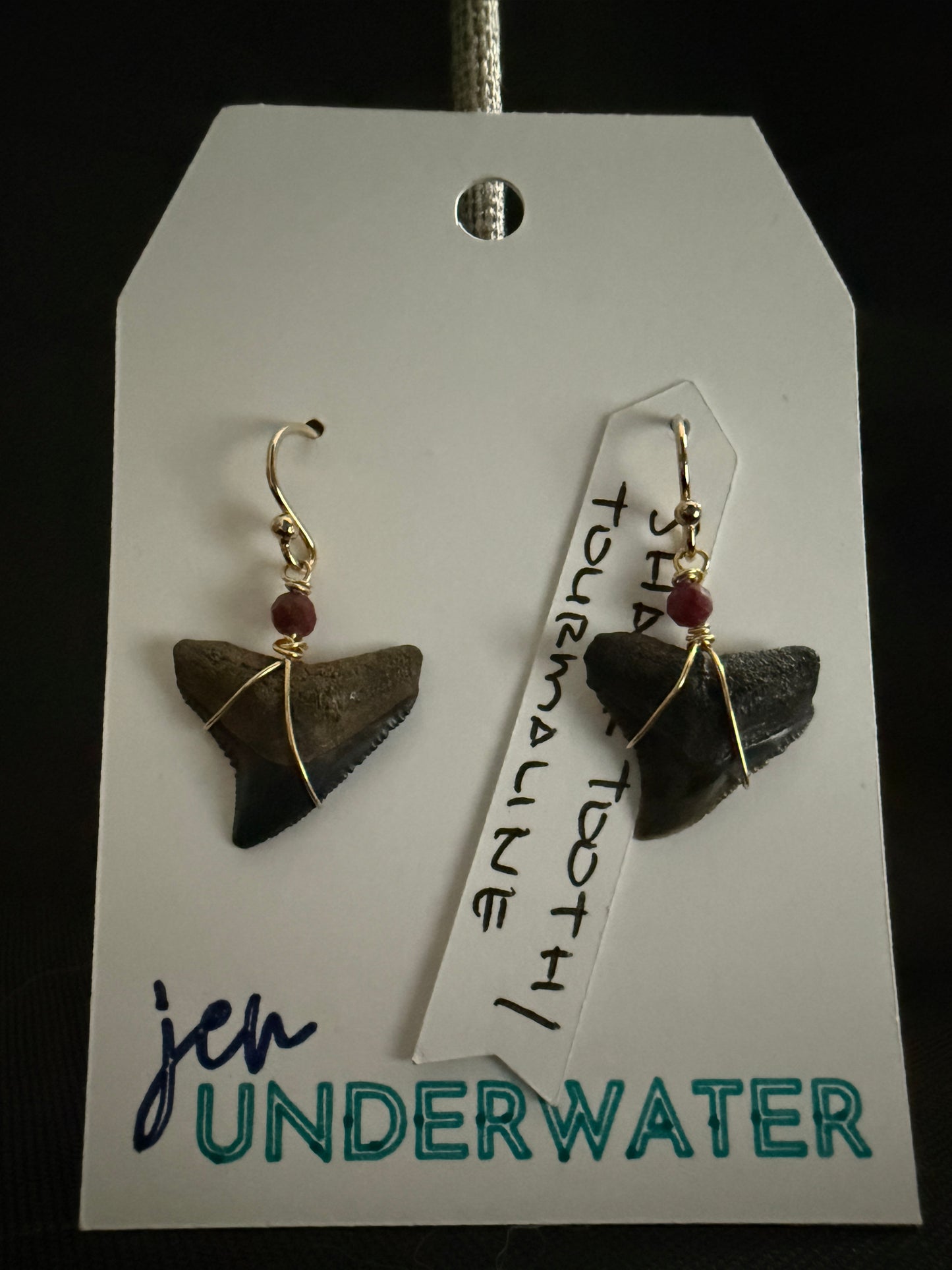 Shark Tooth Earrings- Gold & Tourmaline