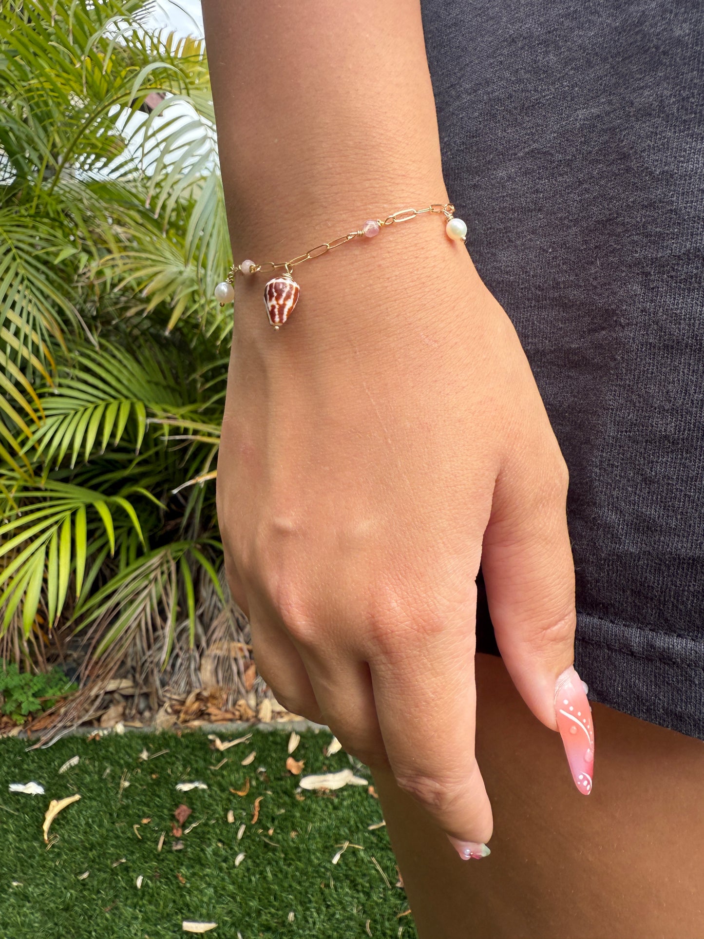 Chaldean Cone Bracelet with Pearls and Puka Shells