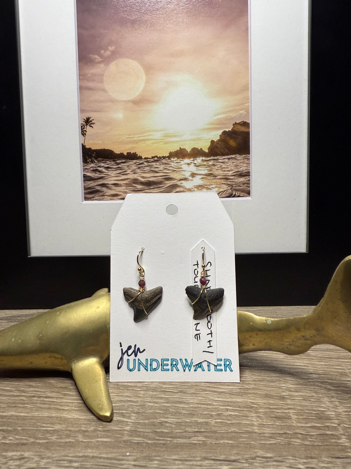 Shark Tooth Earrings- Gold & Tourmaline