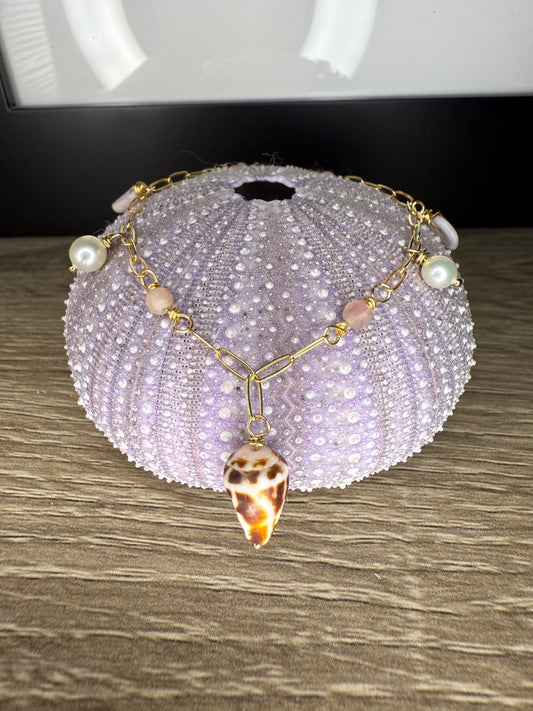 Chaldean Cone Bracelet with Pearls and Puka Shells