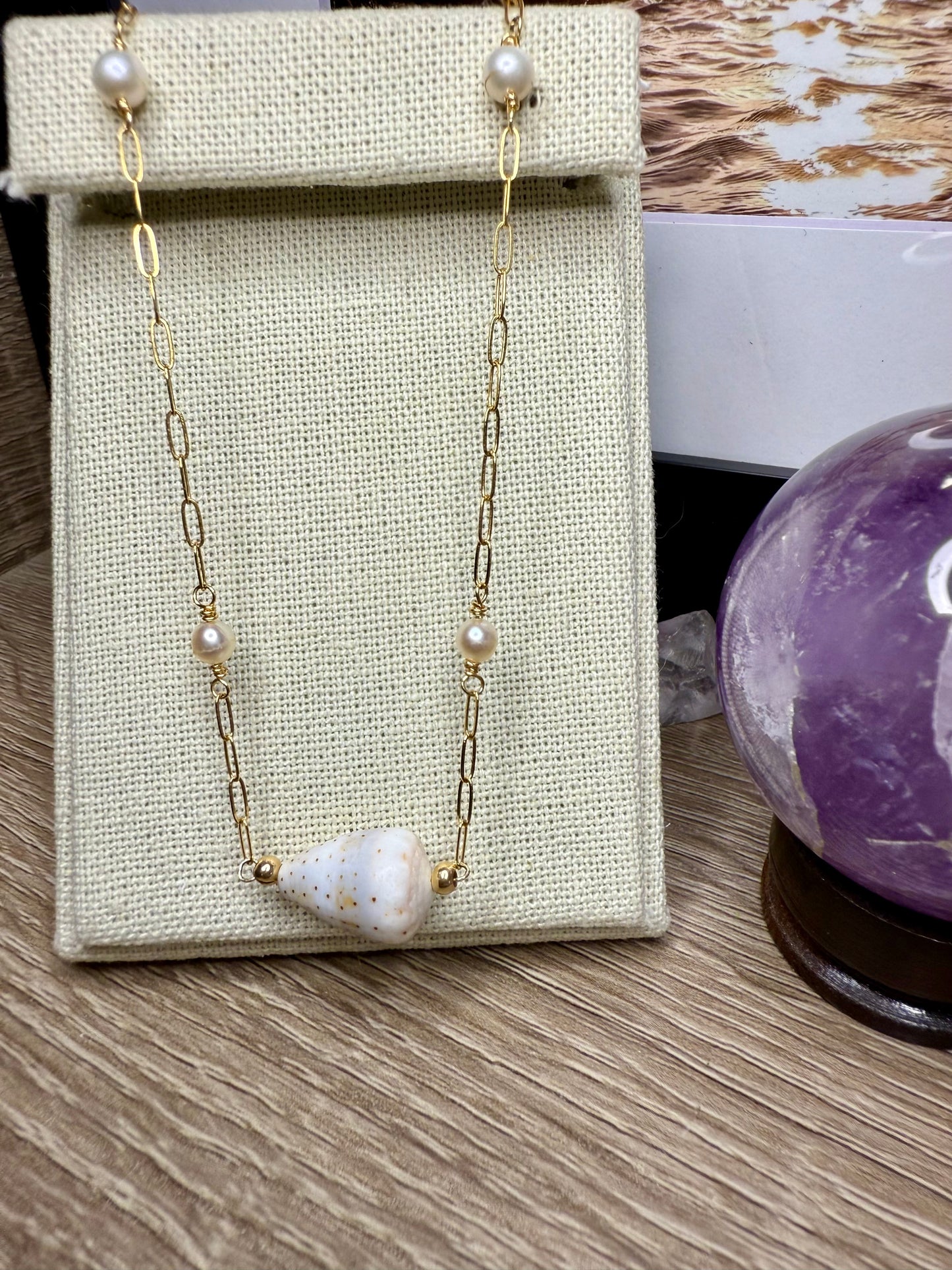 Abbreviated Cone & Pearl Necklace