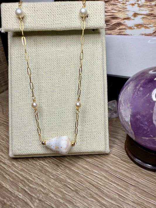 Abbreviated Cone & Pearl Necklace