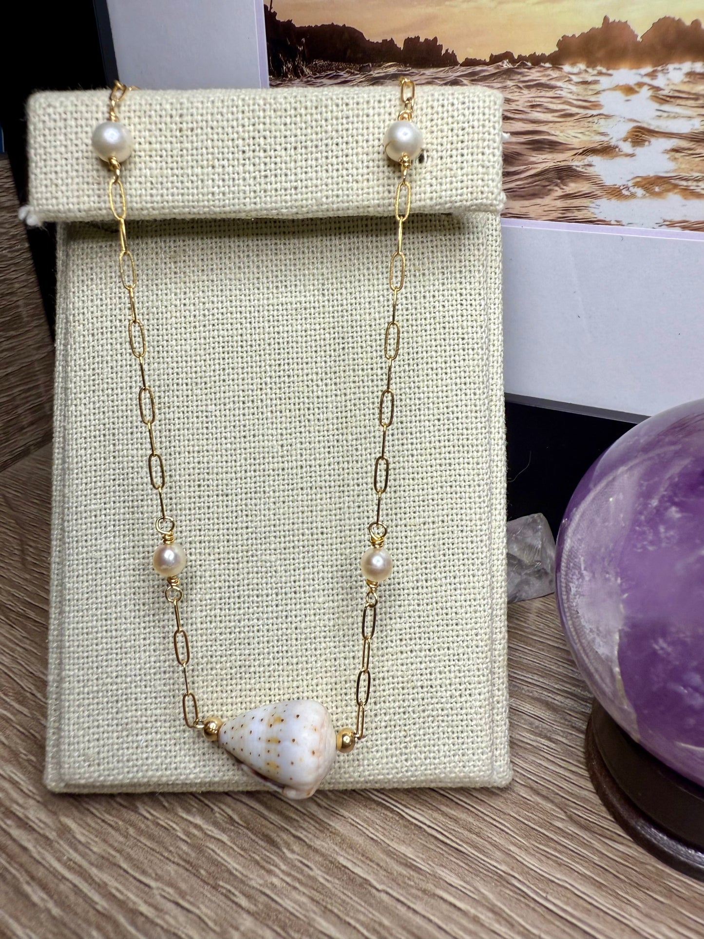 Abbreviated Cone & Pearl Necklace