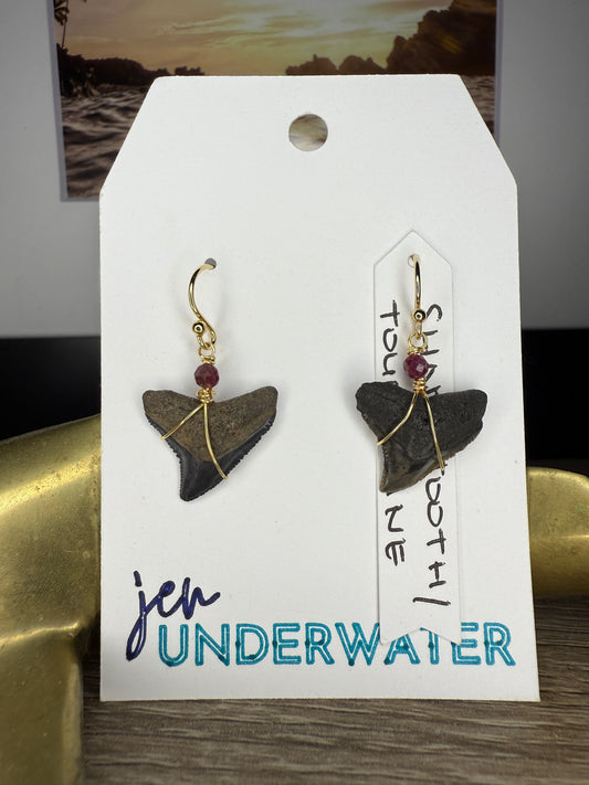 Shark Tooth Earrings- Gold & Tourmaline